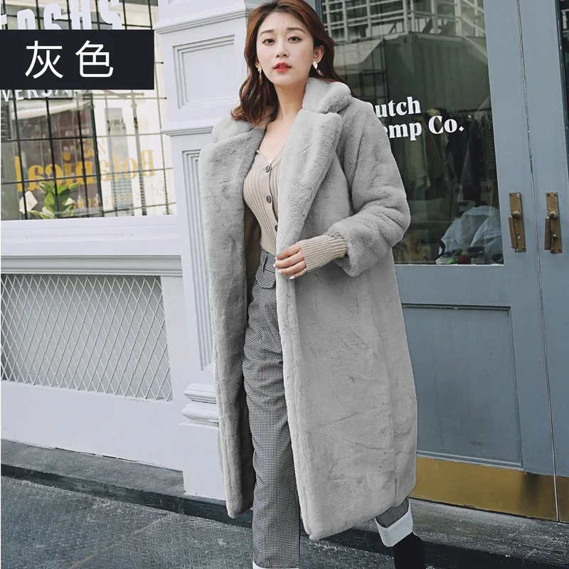 Зимнее женское высококачественное пальто из искусственного меха, роскошное длинное меховое пальто, Свободное пальто с отворотом, толстое теплое пальто большого размера из меха норки, плюшевое пальто