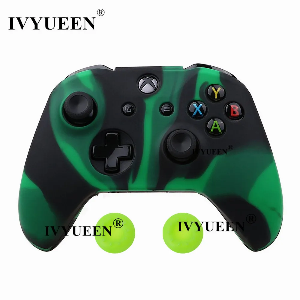 IVYUEEN, 18 цветов, для XBox One X S, силиконовый чехол для контроллера+ аналоговая ручка для большого пальца, крышка для X Box One, 1 X S, тонкий джойстик - Цвет: Black Green