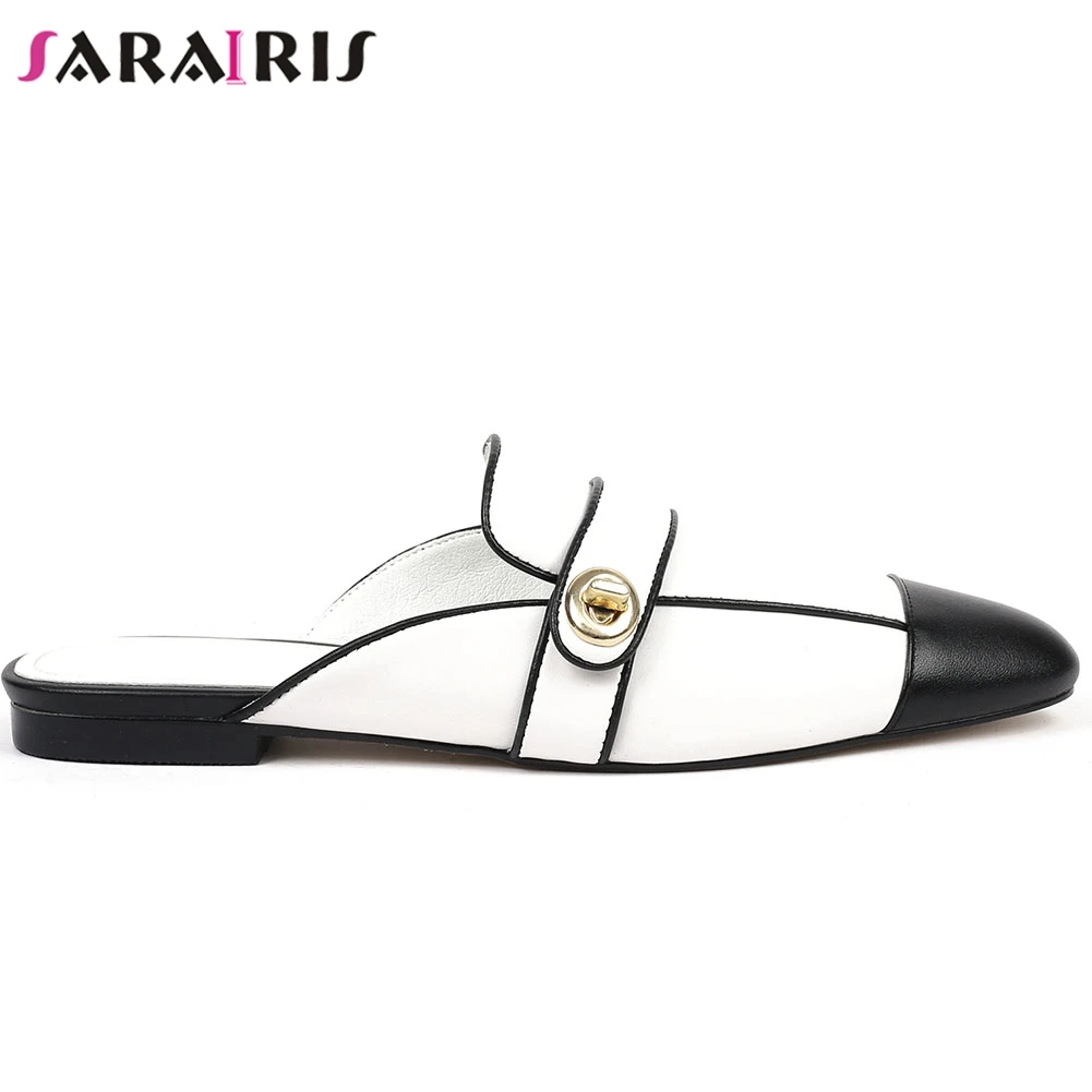 

SARAIRIS Brand New Female Fashion Mixed Colors Slip On Slippers 2020 Casual Soft Slippers Women Genuine Leather Shoes Woman