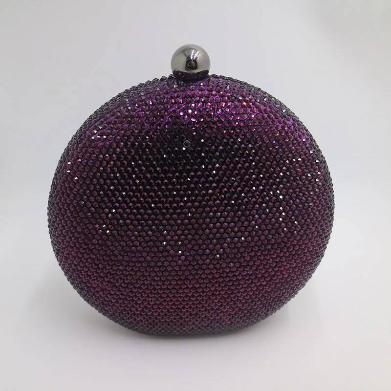 Purple Розовый/темно-синий круглый жесткий чехол, сумочка-клатч с украшением в виде кристаллов, вечерние сумочки для женщин, обувь для вечеринки, выпускного, свадьбы, подходящая под платье - Цвет: Purple