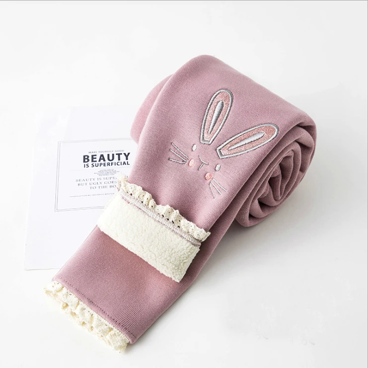 bunny pink Леггинсы для девочек; Сезон Зима; коллекция 8/10 года; хлопковые бархатные леггинсы для девочек; зимние теплые леггинсы для девочек-подростков; леггинсы на флисовой подкладке для малышей - Цвет: bunny pink