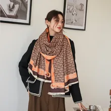Women’s Scarv  Big Rectangular Letter Chain Woollen Wool Blanket Comfortable Breathable Plaid Scarf For Daily Casual Wear Autumn