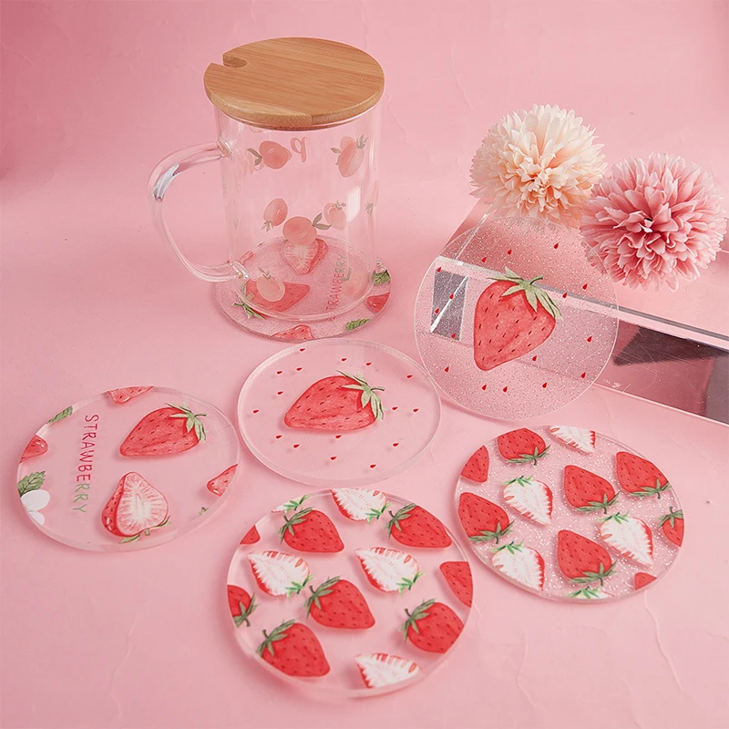 2021 New Colorful Acrylic Waterproof Coaster Insulation Cup Pad Cute Coffee Milk Mat Slip