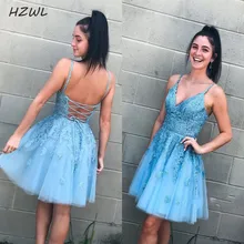 Короткое платье для выпускного вечера на тонких бретелях с кружевной аппликацией, Коктейльные Вечерние платья, недорогое сексуальное платье На Шнуровке Для выпускного вечера
