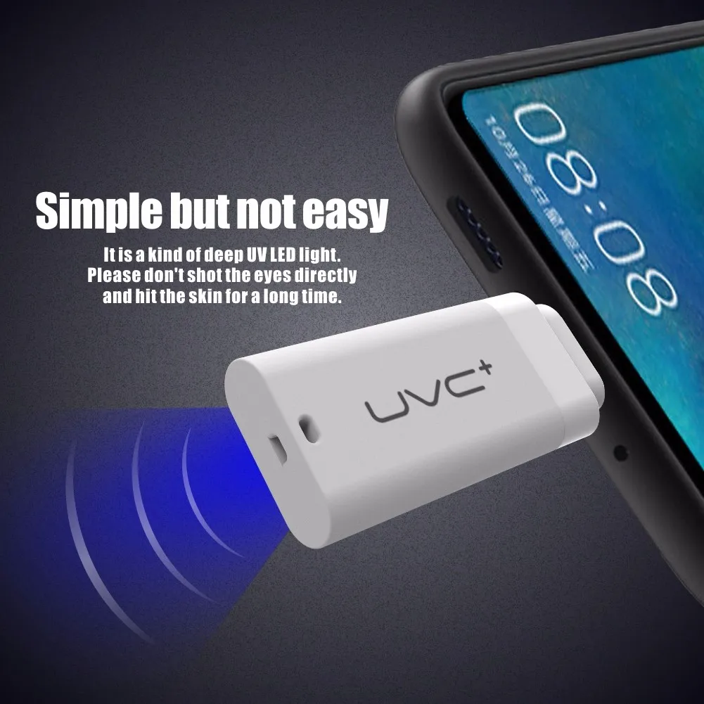 Hot sale mobile phone disinfection light UVC LED uv sterilizer small body for Android  Type c & Ios  portable Mini uv light
