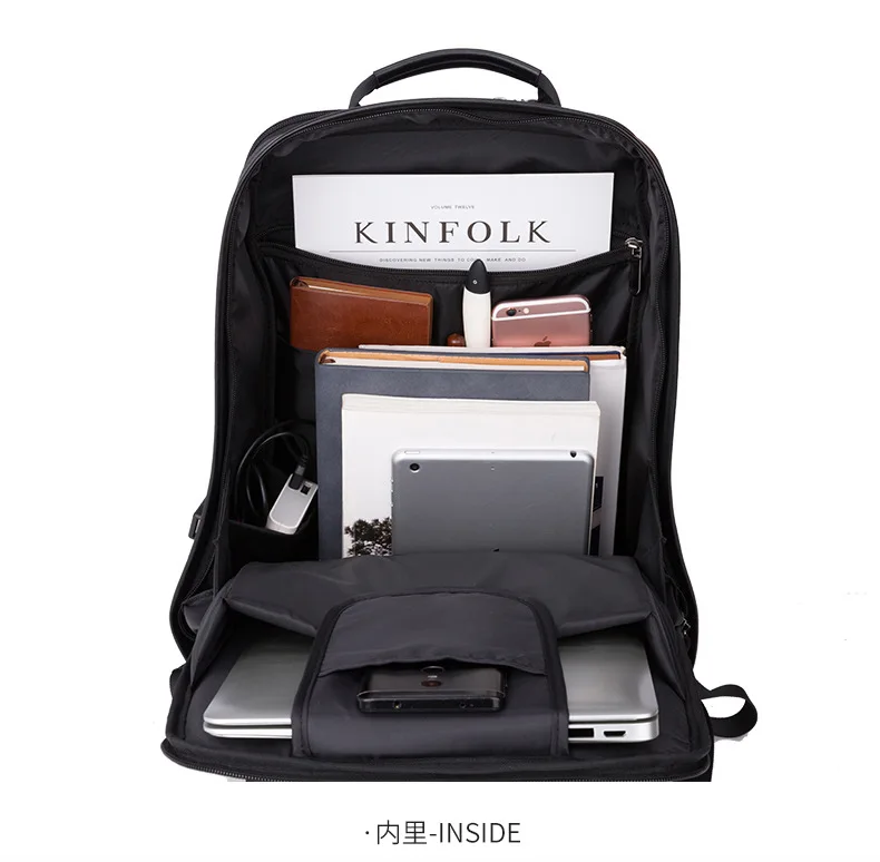 Large-capacity business solid color backpack male pu shoulder computer bag multi-function men's travel backpack leather backpack
