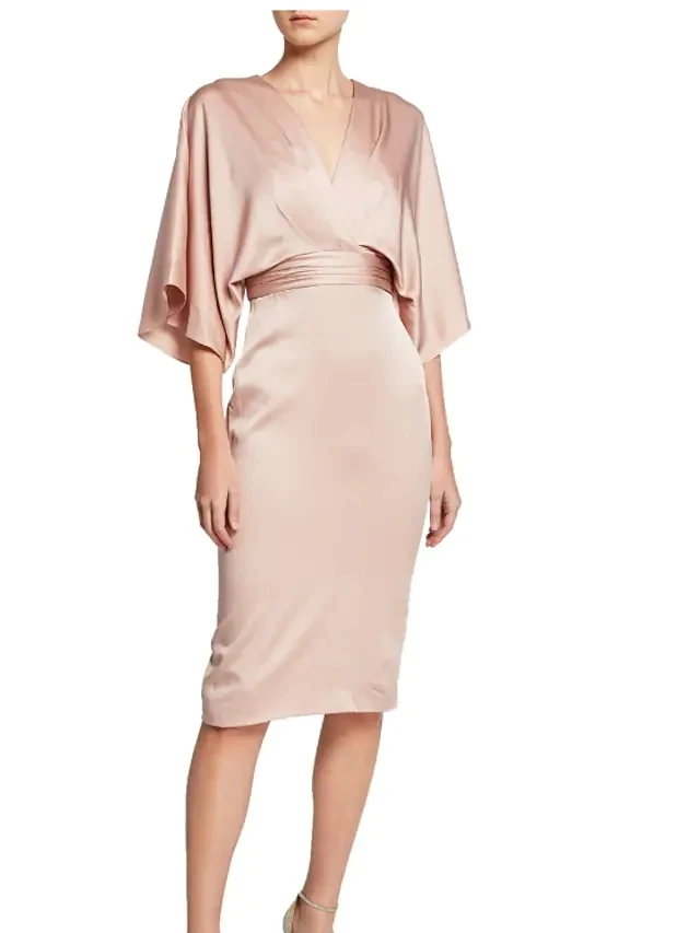 

Blush Cocktail Party Dress 2022 V Neck Half Sleeve Knee Length Satin Gradutation Homecoming Gown Robe De Soriee Vestidos