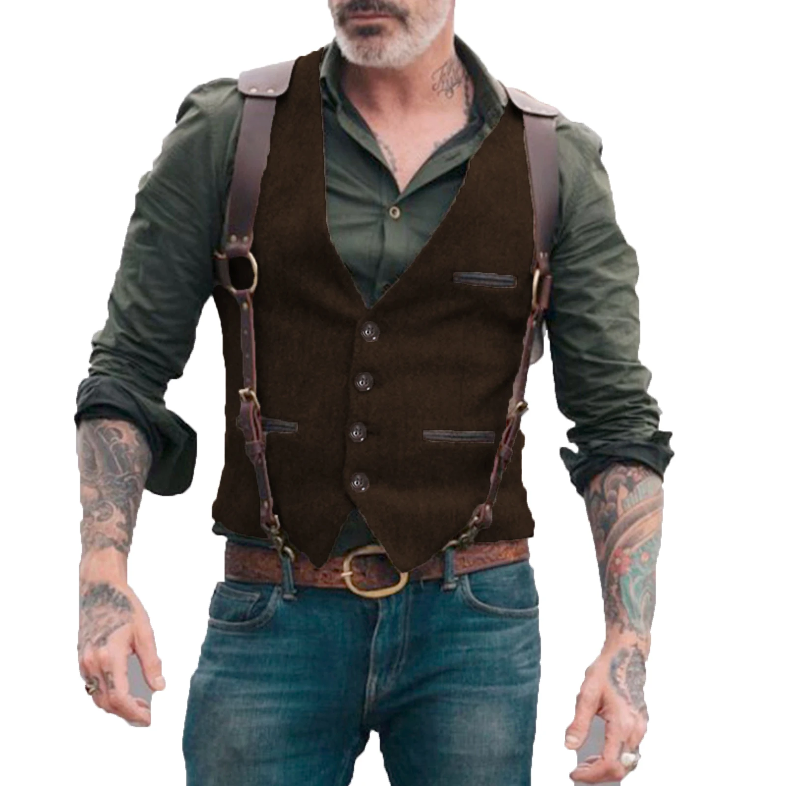 Men's Suit Vest Herringbone V Neck Business Formal Dress Waistcoat for Wedding Suit or Tuxedo 4