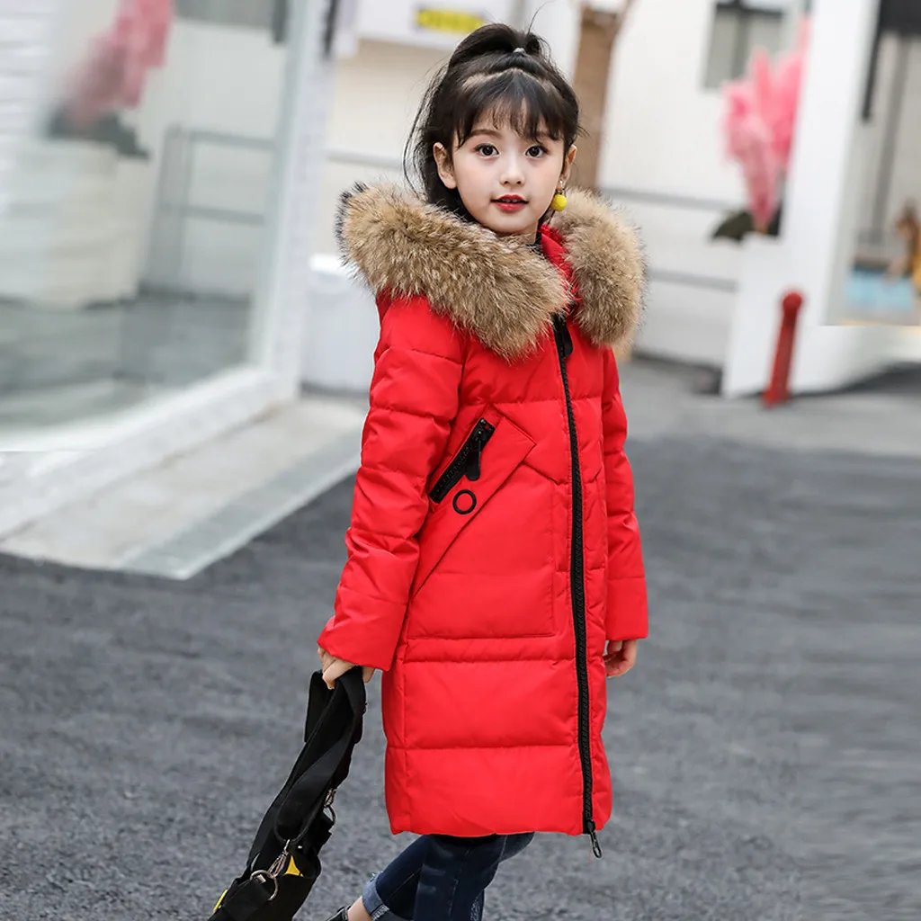 

Children Winter Jacket Girl Winter Coat Kids Warm Thick Faux Fur Hooded ong down Coats For Teenage Girls clothing warm coatW1115