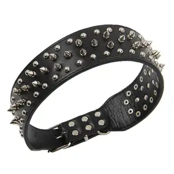 

PU Leather Spiked Studded Dog Collar 2.2" Wide 31 Spikes 52 Studs-Black XL