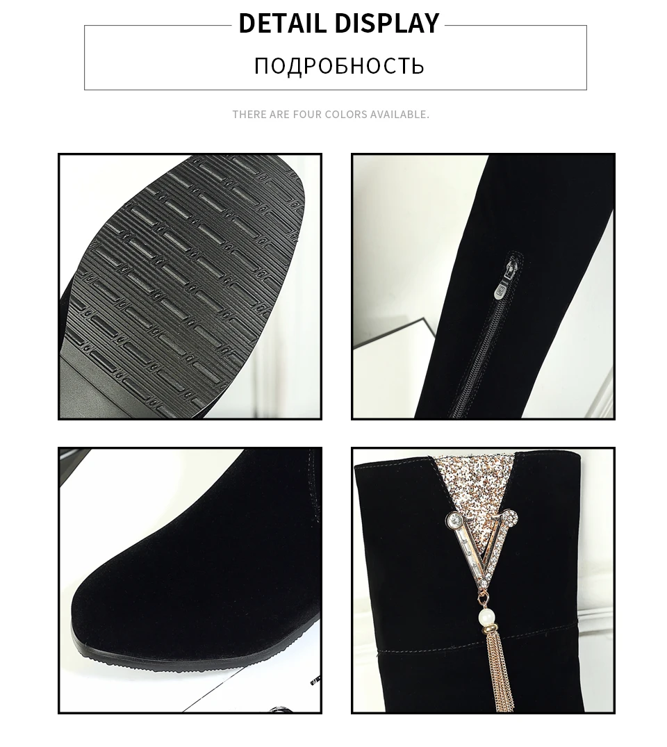 ENMAYER/ г. Узкие сапоги из PU искусственной замши ботфорты из флока на квадратном каблуке классическая женская обувь с круглым носком размеры 34-43