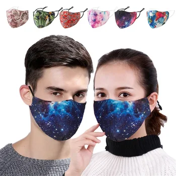 

2pcs/set Washable Reusable Face Mask Unisex Flower Printing 3D Masks Outdoor Dust-proof Adult PM2.5 Breathable Mouth Cover Mask
