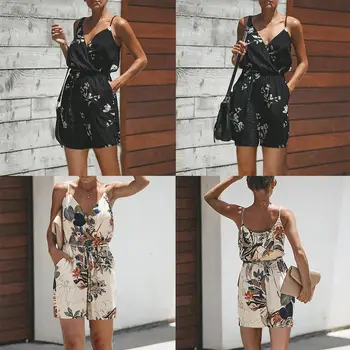 

Summer Women Sleeveless V-Neck Backless Wide Leg Pants Strappy Jumpsuit Romper