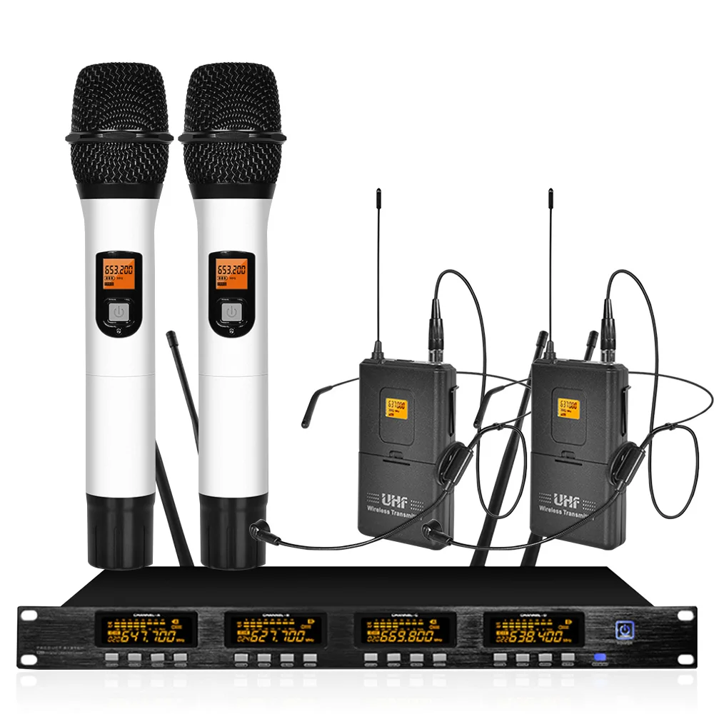 

Wireless microphone system with adjustable frequency UHF dual-headed dual-handheld microphone wireless stage performance
