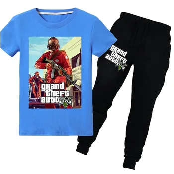 

Grand Theft Auto Game GTA 5 Boy Summer T Shirt+Long Pants 2pcs Children's Sets Suit Teen Kids Clothes Boys Vetement Fille