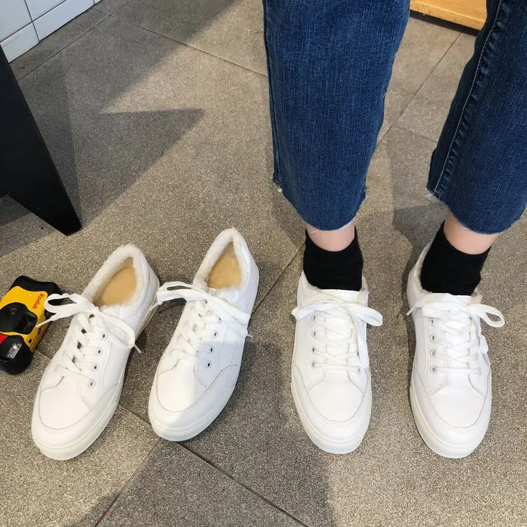 

Plus Velvet Small White Shoes Women's 2019 Autumn Versatile Korean-style Hong Kong Style Students Winter Style White Shoes Shoes