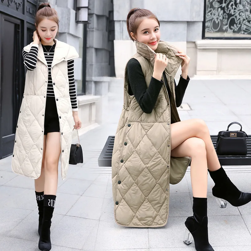 

Cotton Vest Women's Mid-length Korean-style 2018 Winter New Style Slim Fit Slimming over-the-Knee down Jacket Cotton-padded Clot