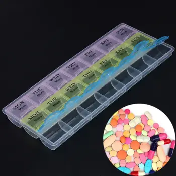 

7 Days Weekly Transparent 21 Compartment Lid Tablet Pill Box Holder Case Medicine Storage Holder Organizer Pouch Container
