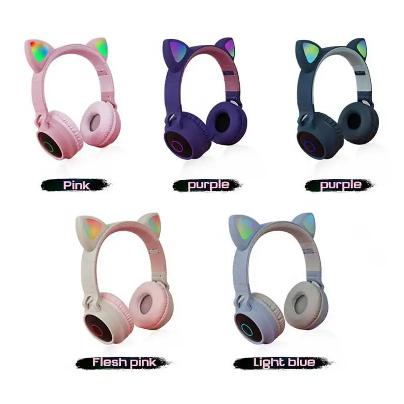 Noise Canceling Cat Ear LED Headphones Bluetooth 5 0 Young Kids Headphones TF Card Compatible 3 5mm Plug Microphone