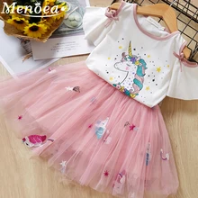 Menoea/платье для девочек; летняя сетчатая одежда с рисунком животных; милое детское платье принцессы; вечерние платья с героями мультфильмов для маленьких девочек