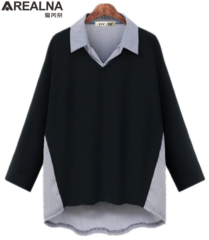 Рубашки размера плюс 5XL, женская одежда, весна, кимоно в полоску, из кусков, поддельные блузки из двух частей, женские офисные топы, блузки Camisa