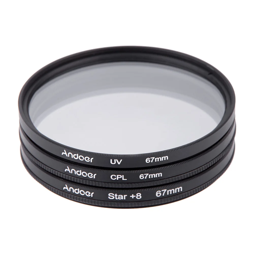 Andoer 67 мм набор фильтров UV+ CPL+ Star 8-Point Комплект фильтров с чехол для объектива камеры Canon Nikon sony DSLR