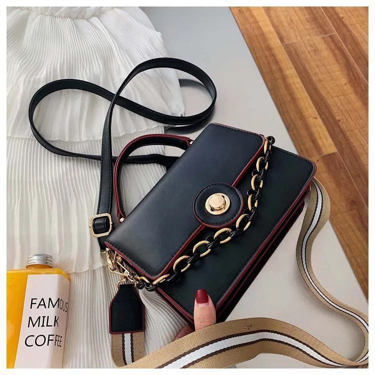 PU Leather Small Lock Flap Messenger Bags 2019 Luxury Vintage Handbags Retro Women Bags with Long Strap Black Satchel Tote Purse (7)