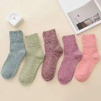 

Autumn And Winter Warm Thickened Rabbit Wool Socks Middle Tube Cartoon Pure Color Women Socks Christmas Gift 5pair/lot