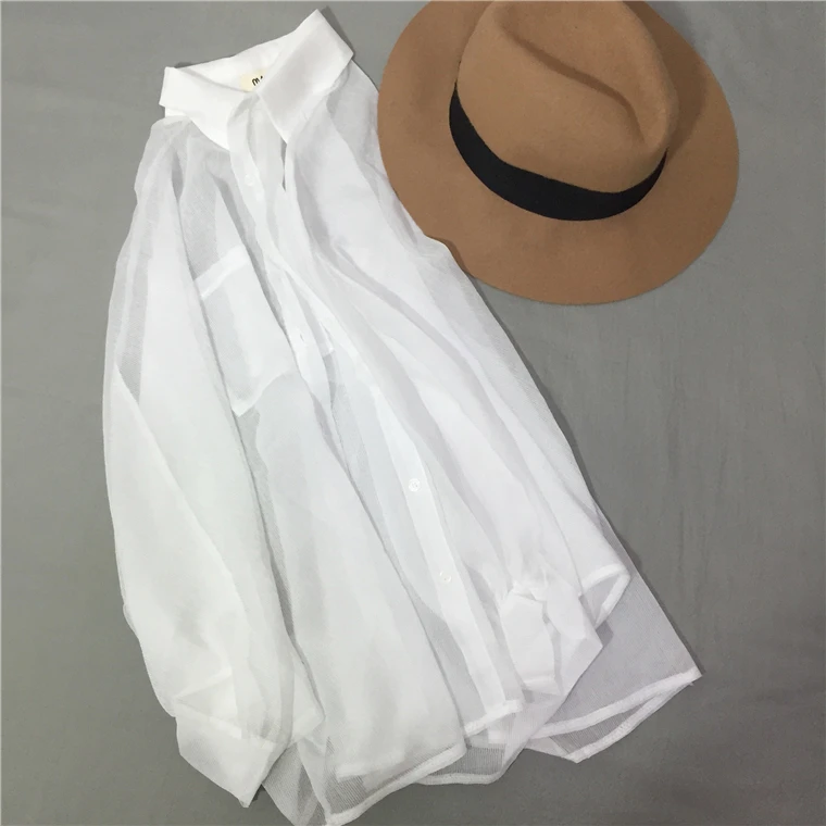 Shirts Women Summer Thin Chiffon Soft Breathable Sheer See-through Full Blouses Basic All-match Fashion Female Chic Loose New