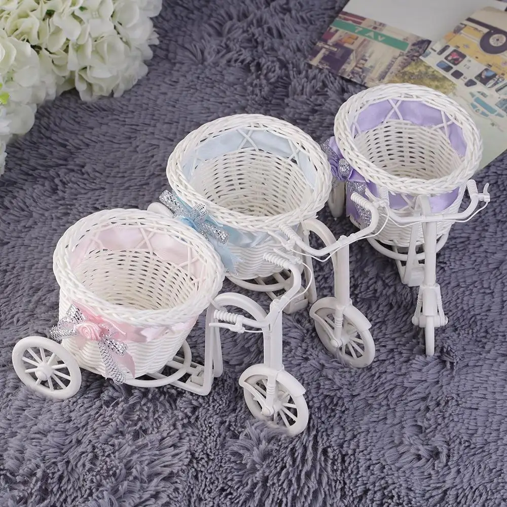 

New Beauty Rattan Tricycle Bike Flower Basket Vase Pots Storage Garden Easter Wedding Party Decoration Candy Gift Basket