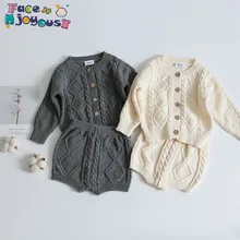 Хлопковый свитер для маленьких мальчиков и девочек; вязаный кардиган+ шорты; Новинка года; осенне-зимняя детская одежда; комплект одежды для малышей