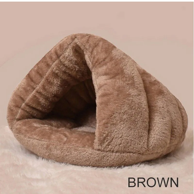 Brown Горячий щенок, домашнее животное, кот собака мягкое теплое гнездо питомник кровать пещера дом спальный мешок коврик палатка S L 5 цветов Домашние животные зима теплая уютная кровать - Color: Brown
