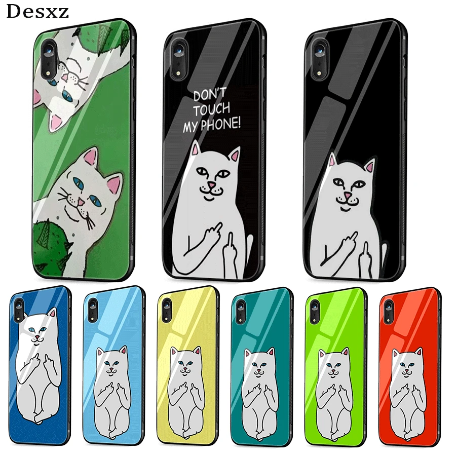 Phone Case TPU Glass for iPhone 5 5s 6 6s 7 8 Plus X XS XR Max 11 Pro Cover Cartoon finger Cat | Мобильные телефоны и