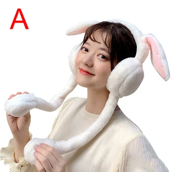 

Cute Women Earmuffs Warm Can Move Airbags Cap Plush Dance Rabbit Ear Autumn Winter -MX8