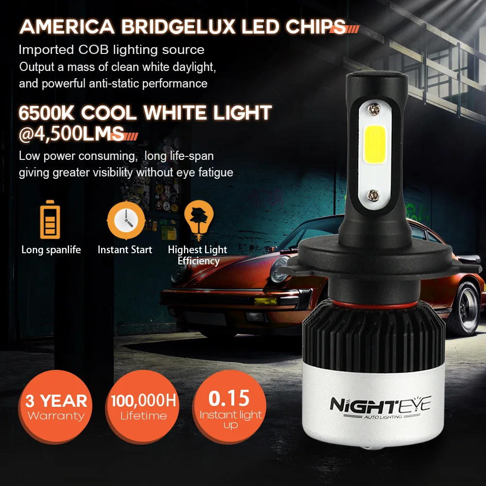 2pcs h7 светодиодный лампы h7 светодиодные фары12v h4 led h8 h11 противотуманные фары h1 HB3 9005 HB4 9006 Авто комплект фар 6500K