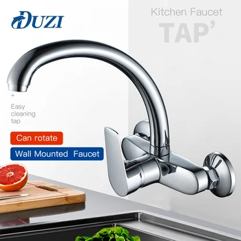 

Wall Mount Single Handle Kitchen Faucet 360 Rotation Swivel Double Hole Cold And Hot Water Mixer Tap For Kitchen Sink Faucet