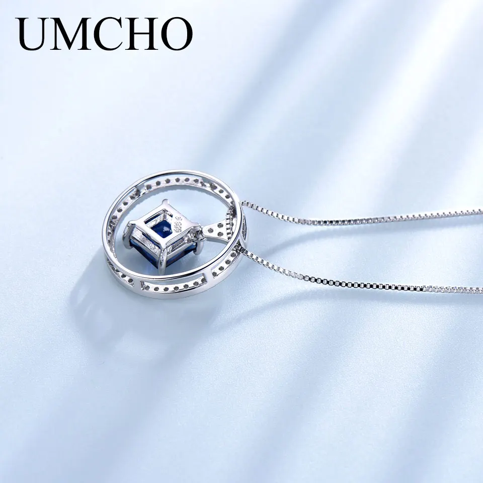 UMCHO 925 пробы серебряное круглое ожерелье с голубым драгоценным камнем романтические подарки на день рождения для женщин модные ювелирные изделия