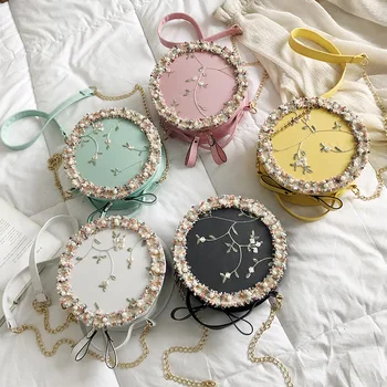 

Summer small bag female 2020 new fairy lace flower small round bag Korean version cute chain shoulder messenger bag
