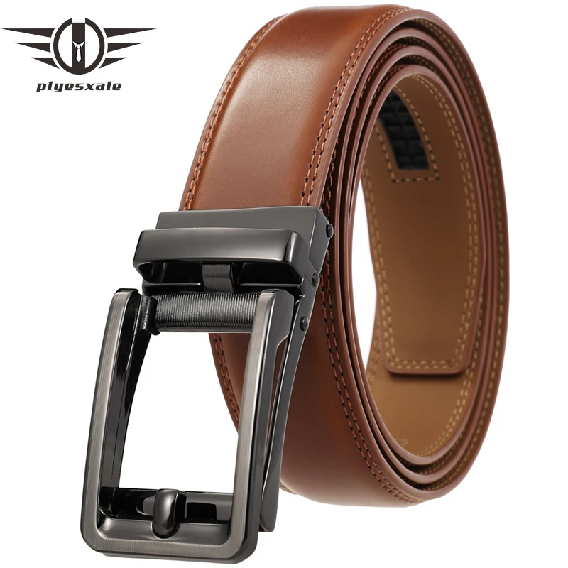 New Arrival Cow Genuine Leather Men Belt Alloy Automatic Ratchet Buckle
