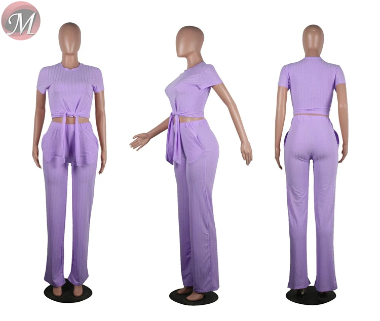9040123 women fashion casual solid top and wide leg pants two piece set women clothing