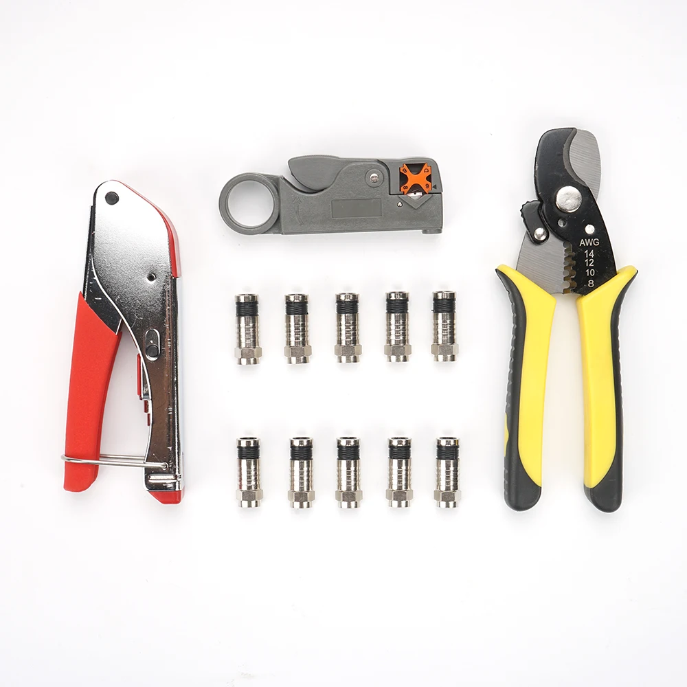 4-piece set BNC RG58 RG59 rg6обжимной набор инструментов, включая обжимные и кабельные стриптизерши, с 10 компрессионными фитингами, идеально подходит для разъема - Цвет: 4-piece set
