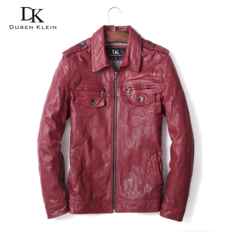 

Men Biker Leather Jackets Genuine Sheepskin Leather Coat Vegetable tanned Red New Luxury Designer Brand 16s1406
