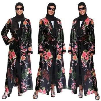 

Open Cardigan Abaya Flower Printed Muslim Women Turkish Kaftan Maxi Dress Robes Islamic Clothing Gown Arab Dubai Kimono Fashion