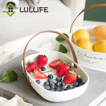 

Nordic Letter Print Fruit Ceramic Plate Snack Cake Dessert Nuts Dry Fruit Basket Storage Bowl Candy Box Kitchen Tableware Plate