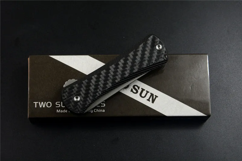 Twosun New Pocket Gift Knives TS128 S90V Stonewashed Blade TC4+CF Handle with Pocket Clip Outdoor Camping Survival Knife
