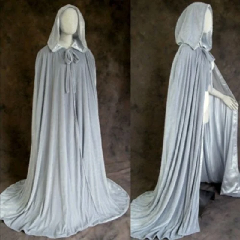 Silver White Женская зимняя Свадебная накидка, пальто, верхняя одежда, куртка, плащ с капюшоном, костюм, бархатный плащ, свадебная накидка для невесты - Цвет: Silver White