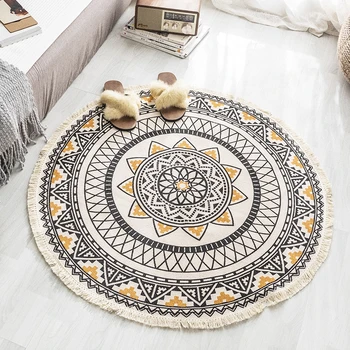 

Morocco Round Carpets Cotton Hand Woven Living Room Bohemian Geometric Sofa Area Rugs Tassels Bedroom Bedside Tatami Floor Mats