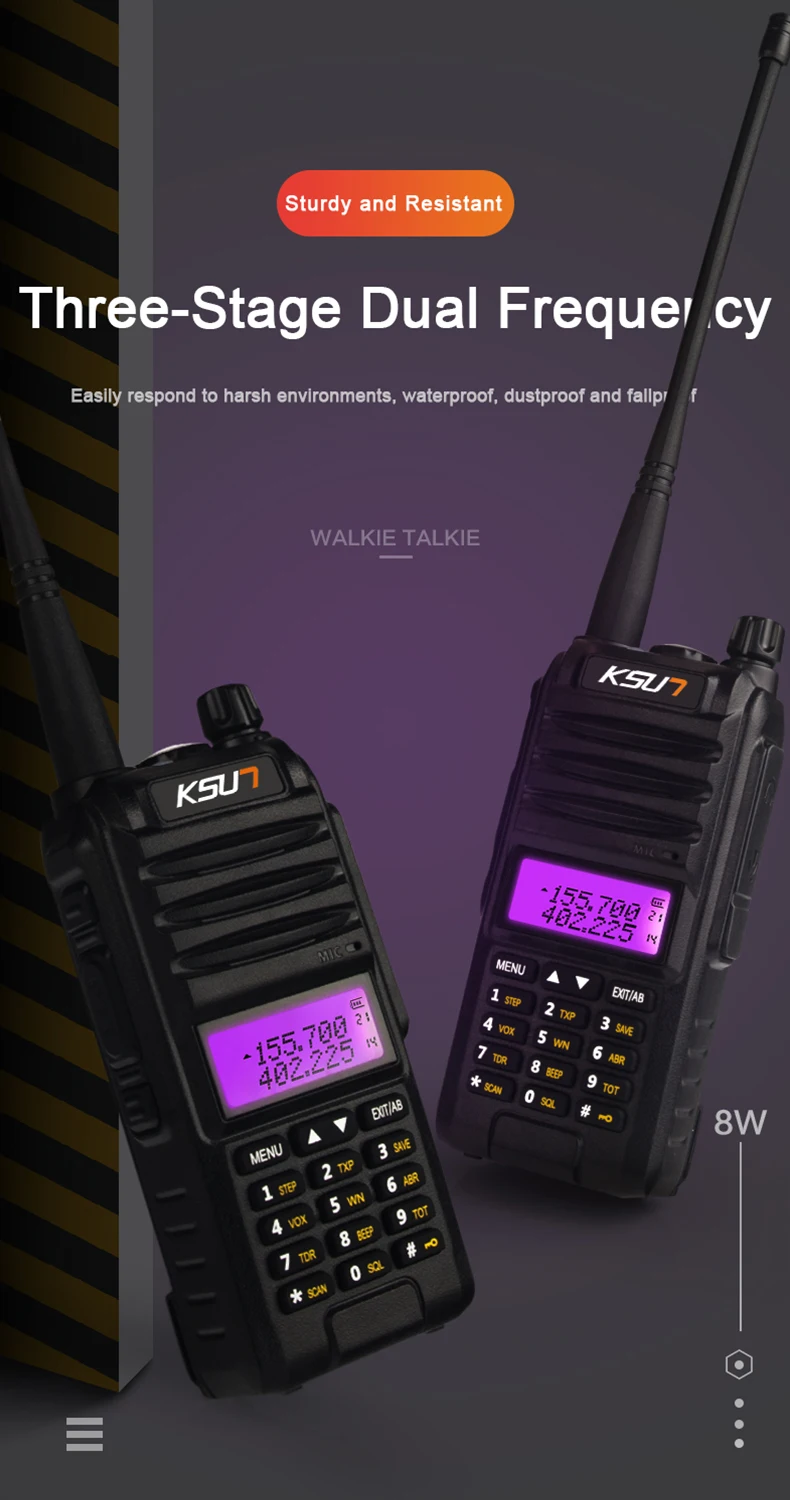 KSUN KS-UV1D Walkie Talkie 8 Вт высокой мощности двухсторонняя ветчина радио Двухдиапазонный портативный коммуникатор HF трансивер любительский