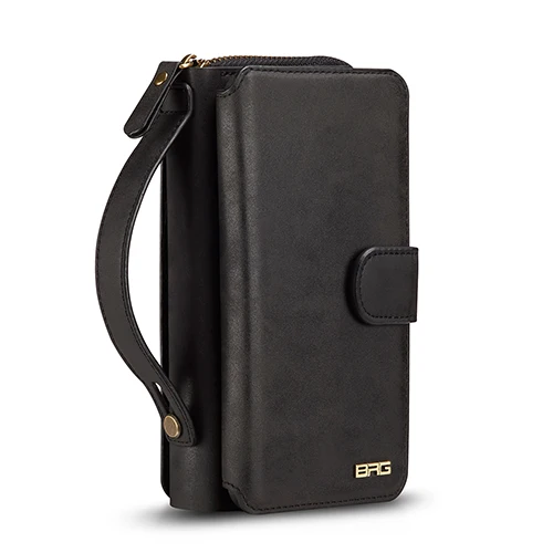 Кожаный чехол-кошелек на молнии для samsung Galaxy Note 10 Plus, S10, S9, S8 Plus, S10e, Note 9, 8, Магнитный съемный чехол-сумочка - Цвет: Черный