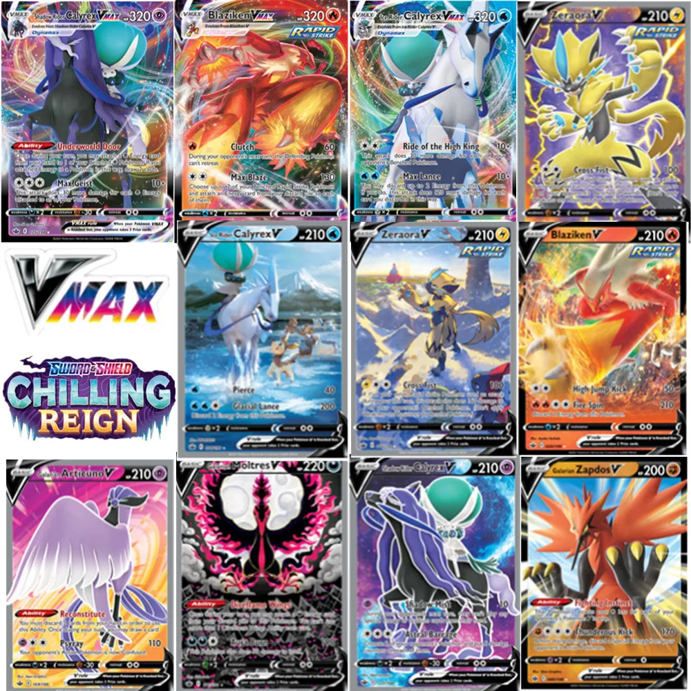 NEW English Card 50Pcs VMAX Anime POKEMON TCG: SWORD & SHIELD CHILLING  REIGN Zapdos Dynamax VMAX Calyrex Cards Game Toys|Game Collection Cards| -  AliExpress